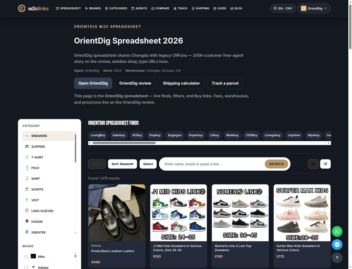 Catalogo OrientDig su w2clinks: schede con foto, marca e prezzo di riferimento